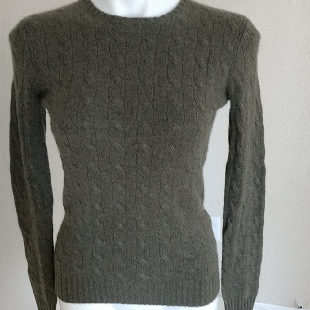 COMING DEC RL OLIVE CASHMERE Black Label RALPH LAUREN Cable Knit Sweater NWOT - Picture 5 of 7